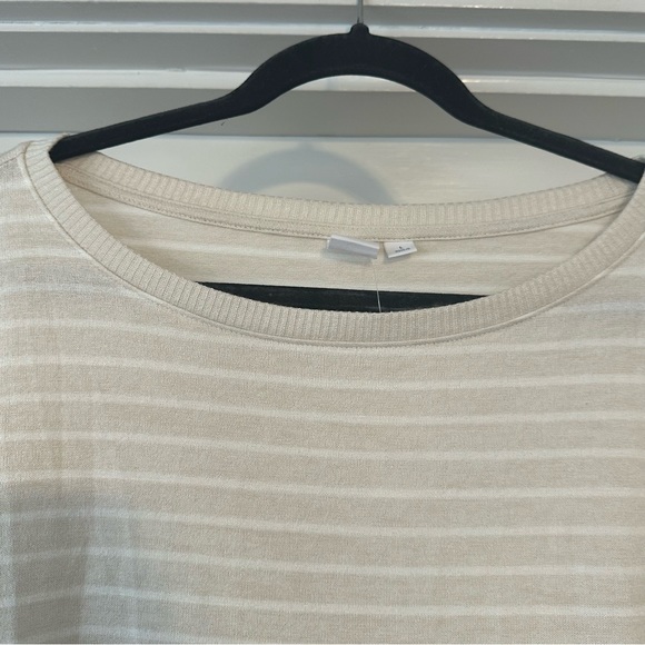 Gap Sweater Womens Large Beige White Striped Stretch New Scoop Neck - Picture 5 of 10